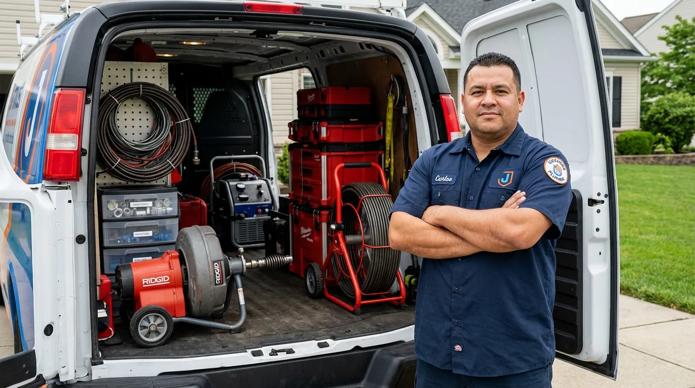 Professional drain cleaning equipment and Johns Plumbing LLC plumber in Oakwood