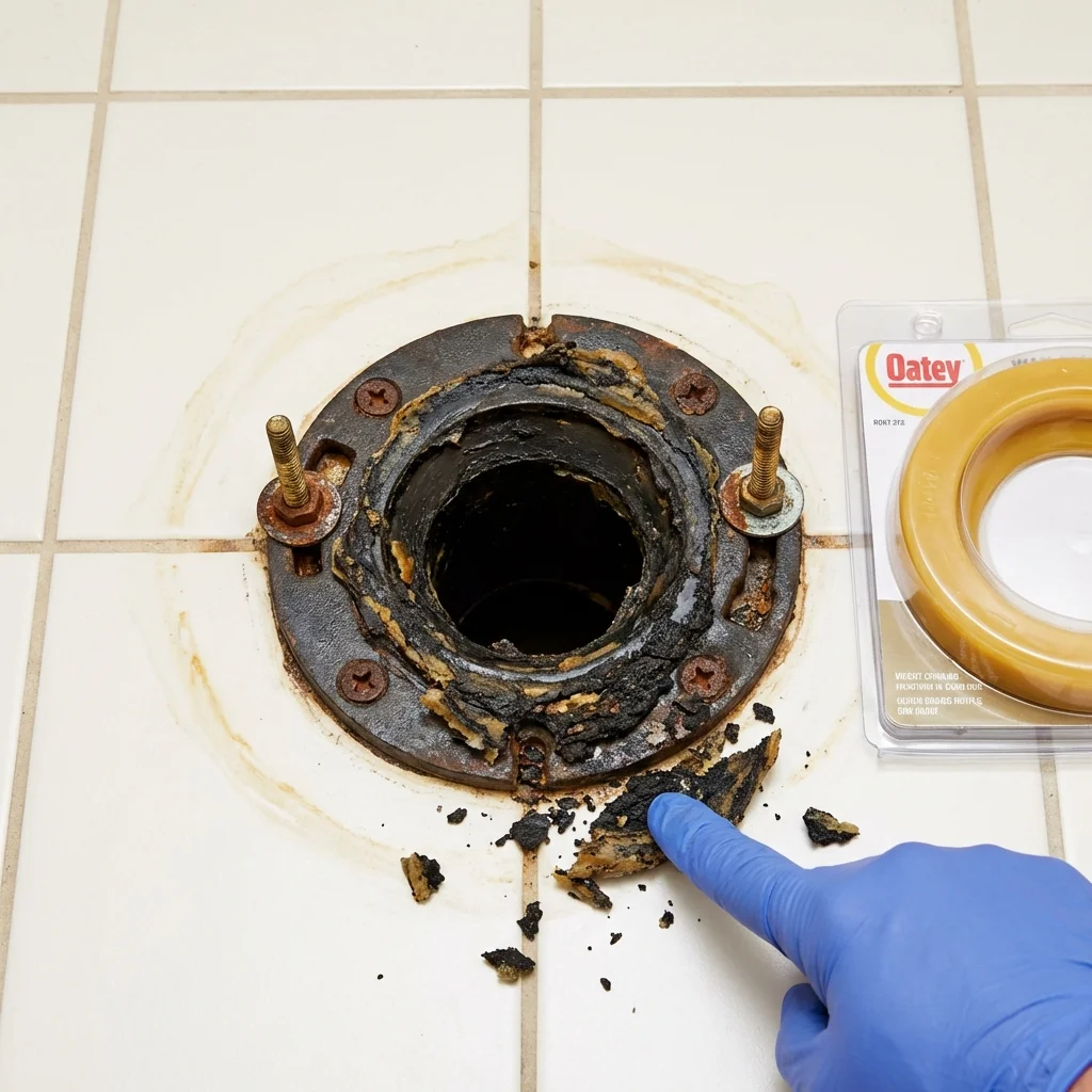 Failed wax ring showing water seepage at the base of a toilet in a Oakwood, OH home